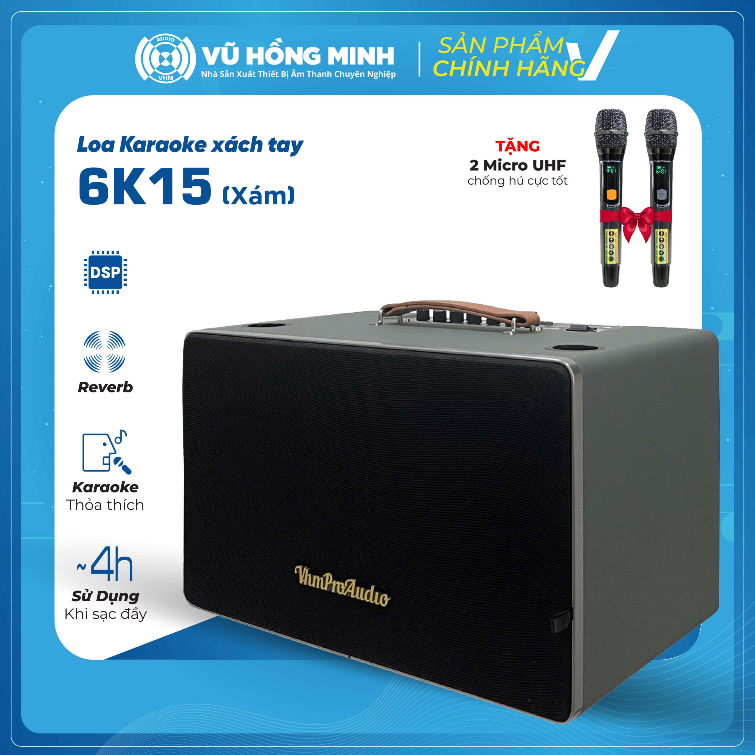 Loa Karaoke Xách Tay <br> Model: 6K15 <br> <span style="font-size: 0.7em; font-style: italic;">4 màu: kem/ xám/ xanh lý/ xanh xi măng</span> - Ảnh 6