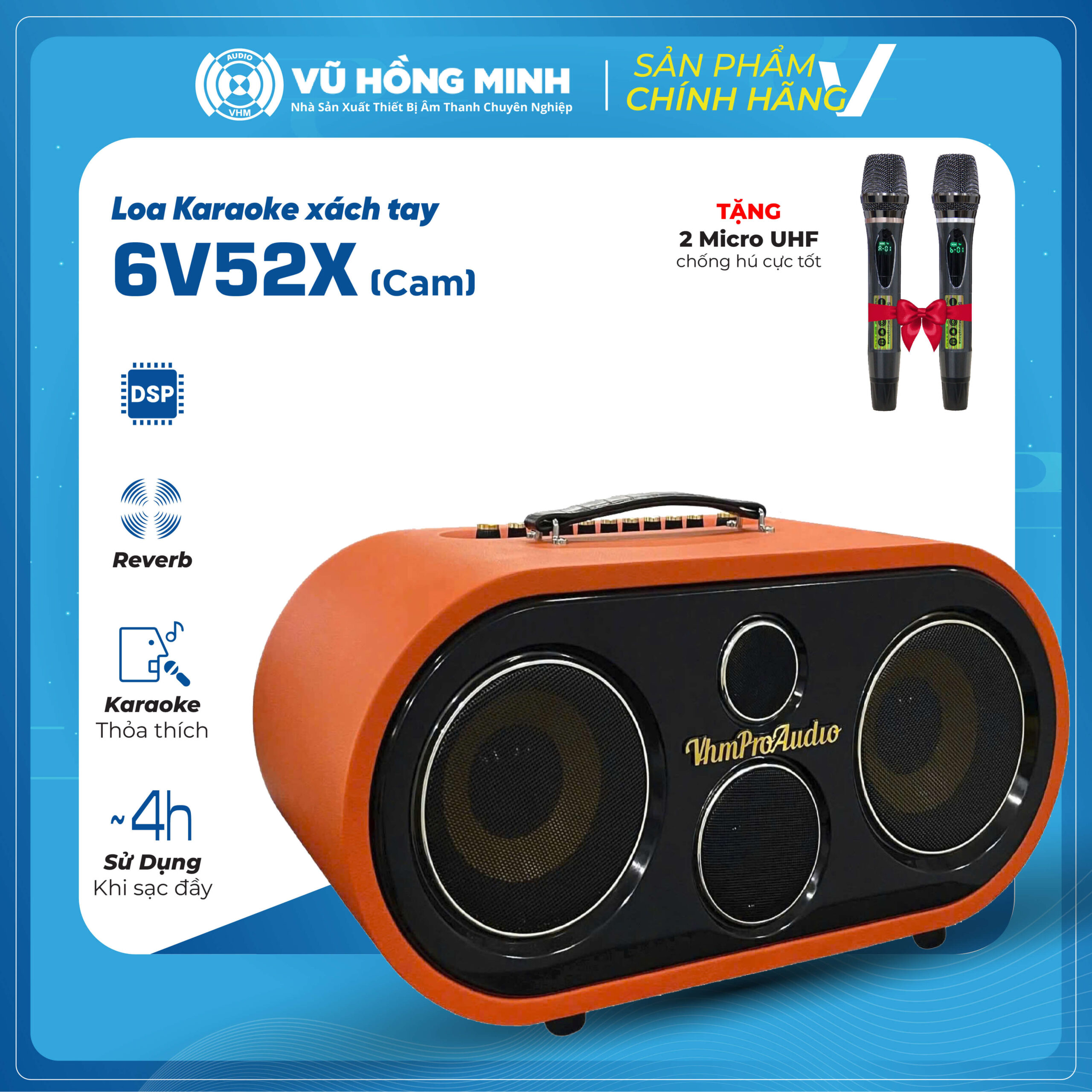 Loa Karaoke Xách Tay <br> Model: 6V52X <br> <span style="font-size: 0.7em; font-style: italic;">2 màu: cam/ xanh rêu</span> - Ảnh 3