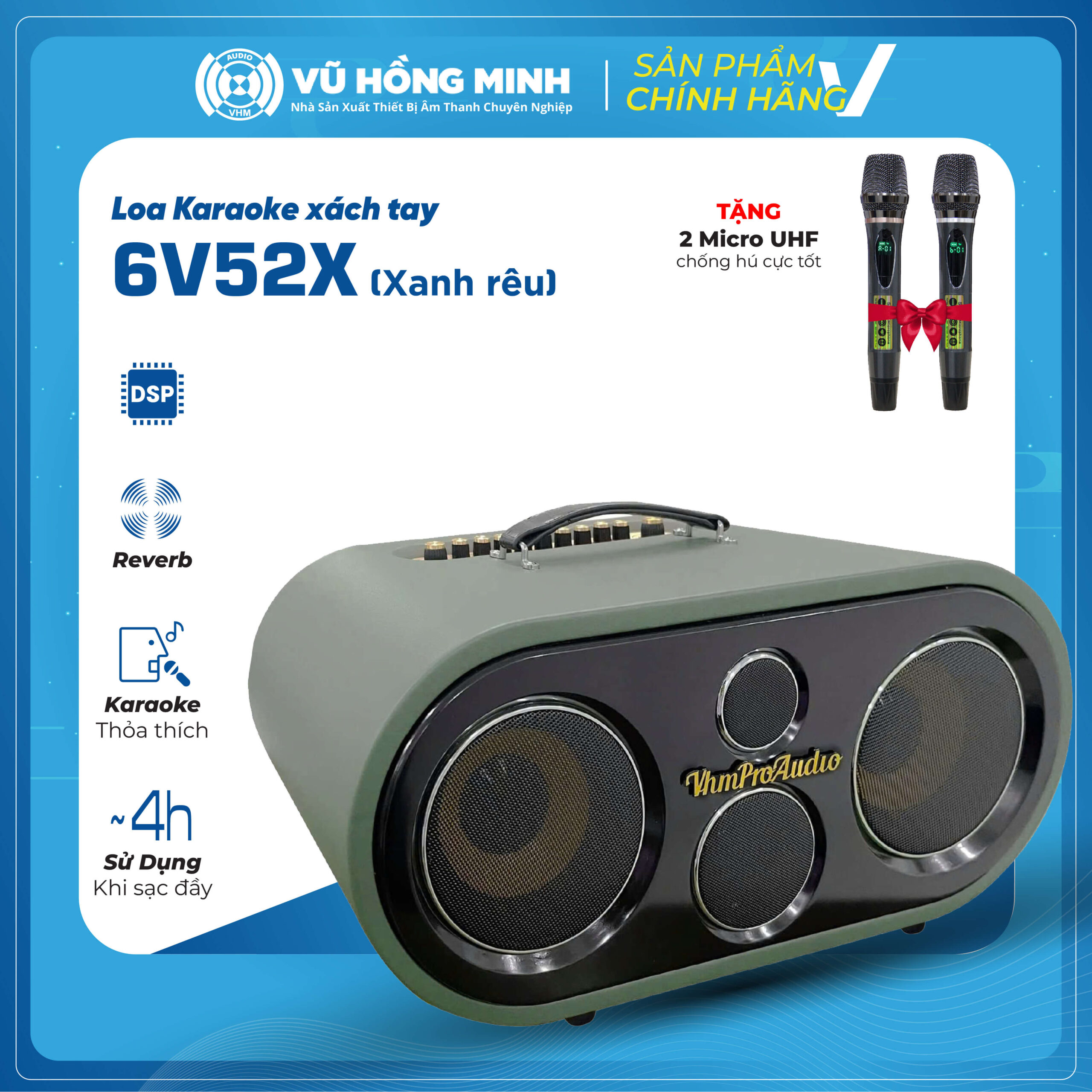 Loa Karaoke Xách Tay <br> Model: 6V52X <br> <span style="font-size: 0.7em; font-style: italic;">2 màu: cam/ xanh rêu</span> - Ảnh 4