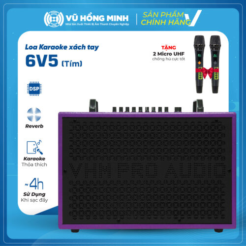 Loa Karaoke Xách Tay <br> Model: 6V5 <br> <span style="font-size: 0.7em; font-style: italic;">3 màu: tím/ nâu đỏ/ nâu</span>