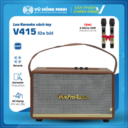 Loa Karaoke Xách Tay <br> Model: V415 <br> <span style="font-size: 0.7em; font-style: italic;">4 màu: da bò/ đen/ xám/ xanh rêu</span>