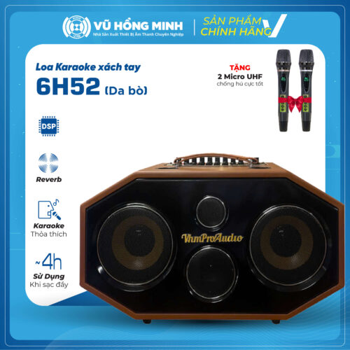 Loa Karaoke Xách Tay <br> Model: 6H52 <br> <span style="font-size: 0.7em; font-style: italic;">2 màu: da bò/ đỏ</span>