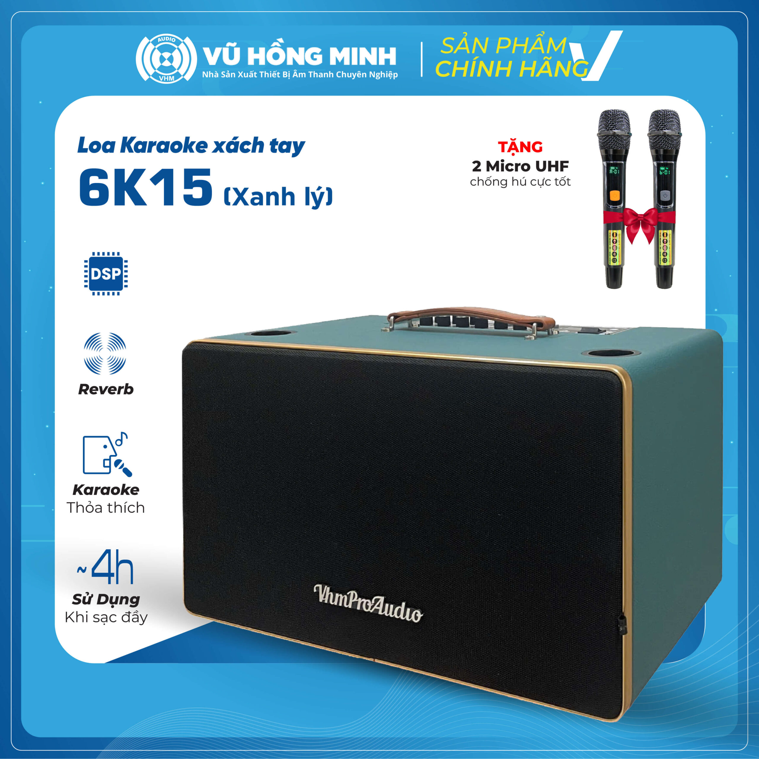 Loa Karaoke Xách Tay <br> Model: 6K15 <br> <span style="font-size: 0.7em; font-style: italic;">4 màu: kem/ xám/ xanh lý/ xanh xi măng</span> - Ảnh 7