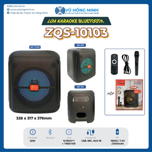 Loa Karaoke Bluetooth VHM ZQS-10103- Nhỏ gọn - Uy lực