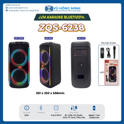 Loa Karaoke Bluetooth Vũ Hồng Minh ZQS-6238 - Nhỏ gọn - uy lực