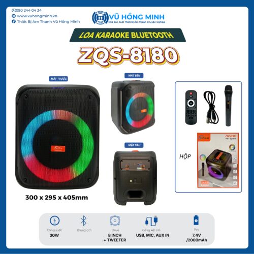 Loa Karaoke Bluetooth VHM ZQS-8180 - Nhỏ gọn - Uy lực